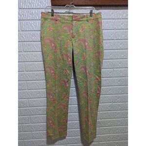 Lauren Ralph Lauren Women's Pink & Light Green Paisley Cotton Preppy Pants Size